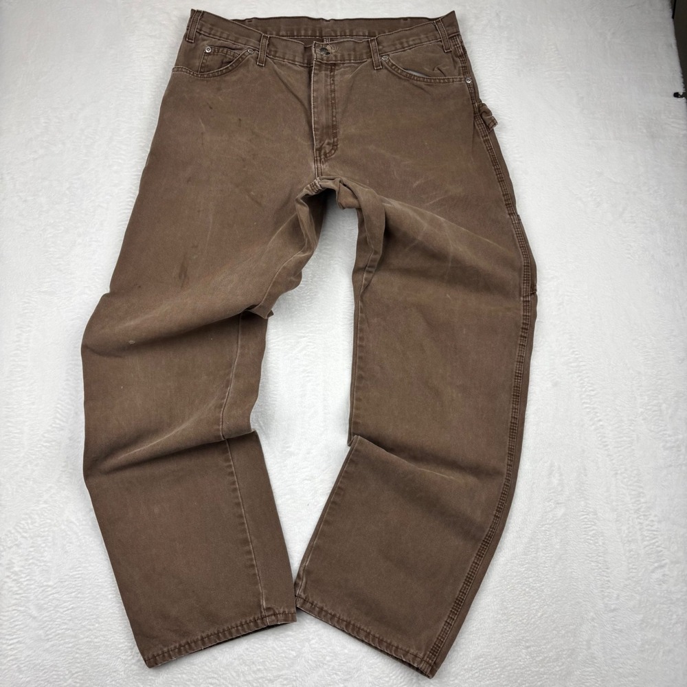 Dickies Mens 36x34 Brown Duck Canvas Carpenter Workwear Pants CA6-16